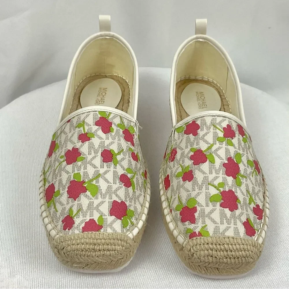 Michael Kors Lenny Espadrille Slip On Shoes Sz 7.5 M New Rose & Signature Flats